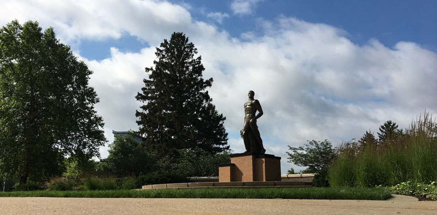 Sparty statue on the campus of MSU