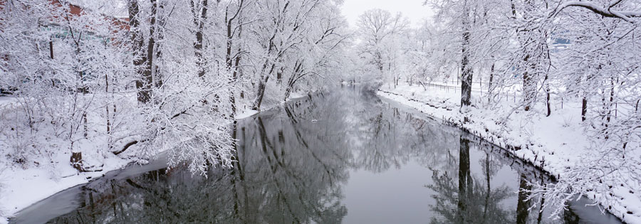 Red Cedar River on the MSU Campus in winter