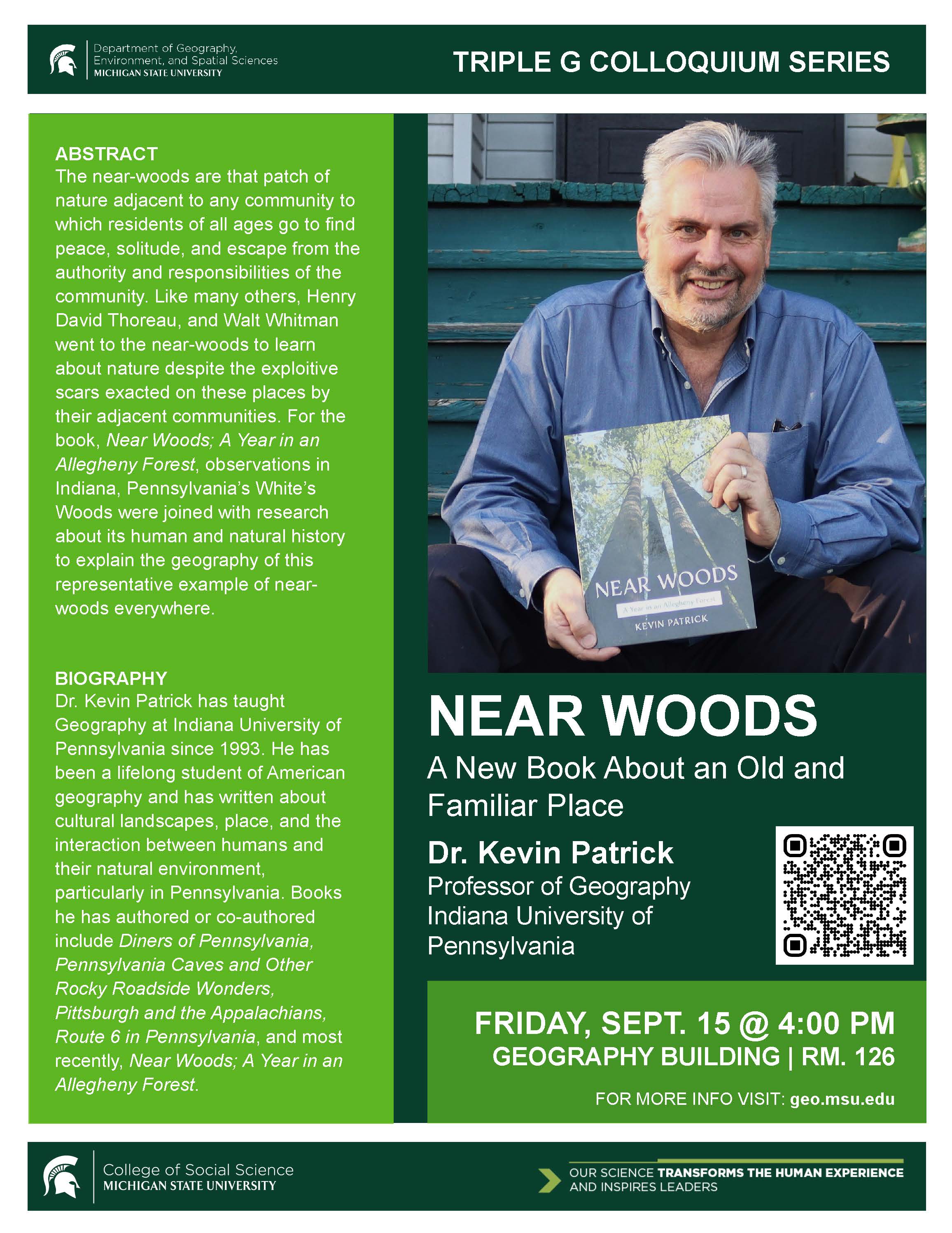 Triple G Colloquium Flyer for Kevin Patrick