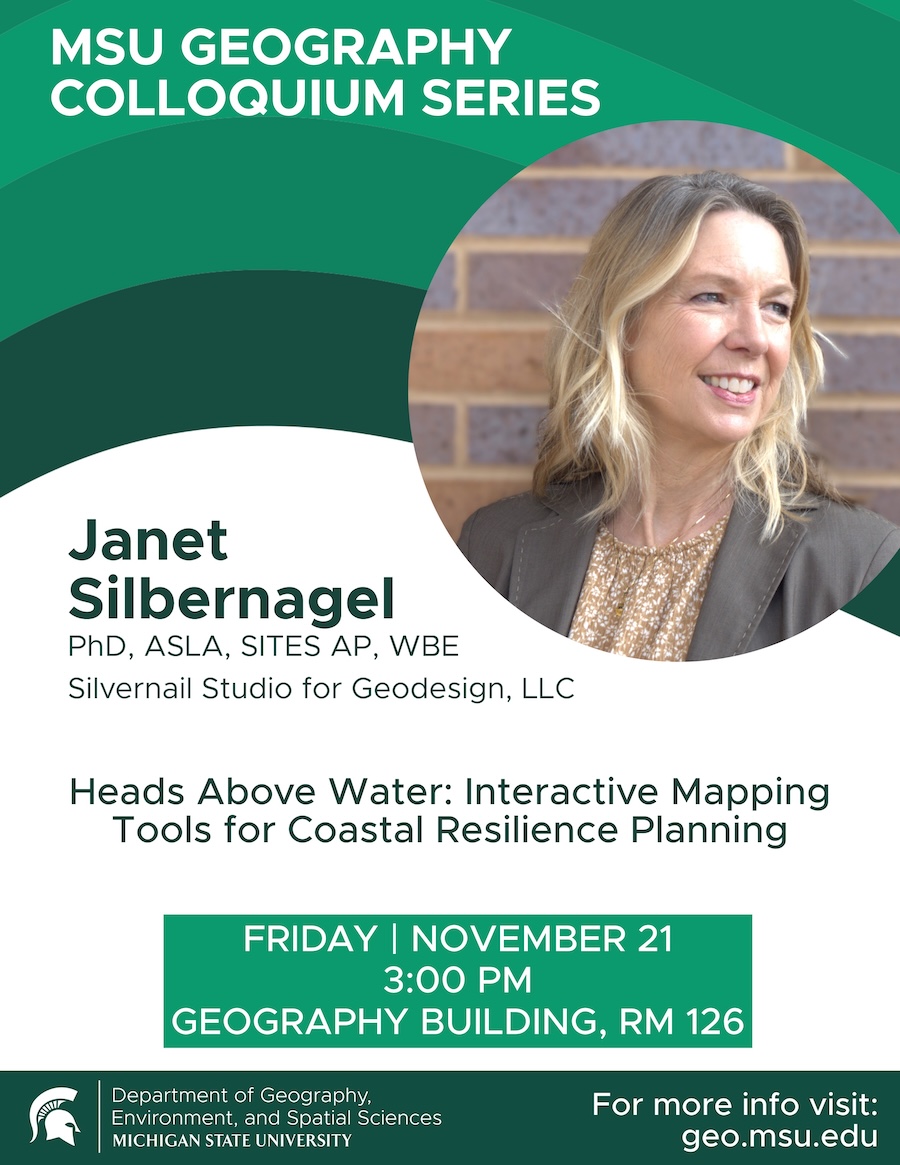 Flyer for MSU GEO Colloquium featuring Dr. Silbernagel