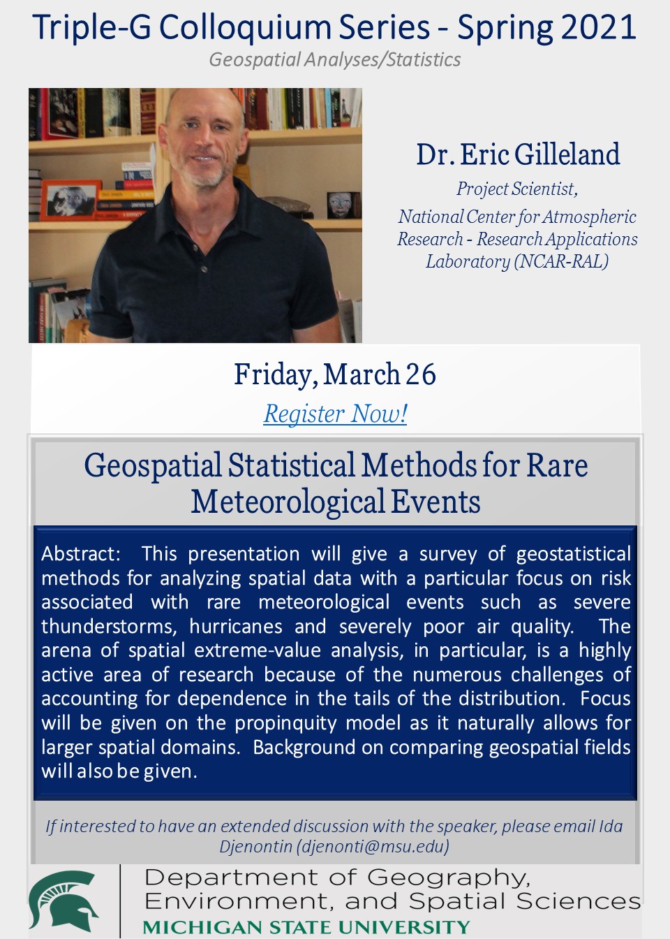 Spring Colloquium Session Flyer with Dr. Eric Gilleland