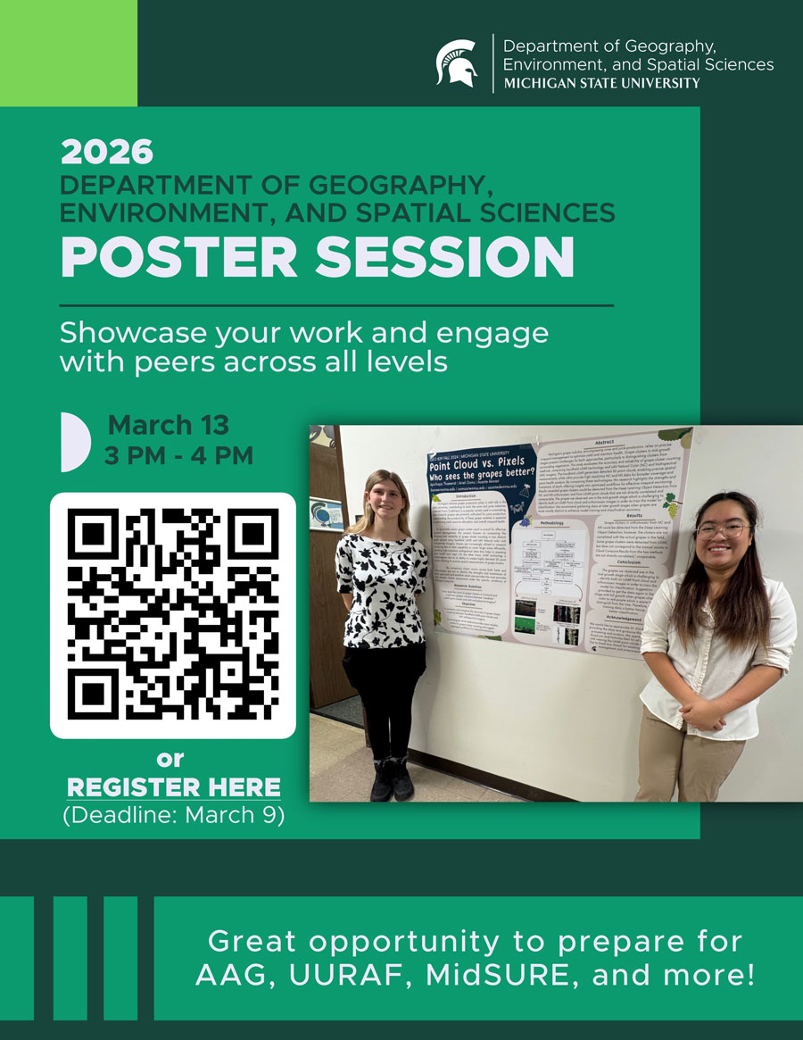 Spring 2026 Poster Session flyer for March 13 from 3 to 4 pm.