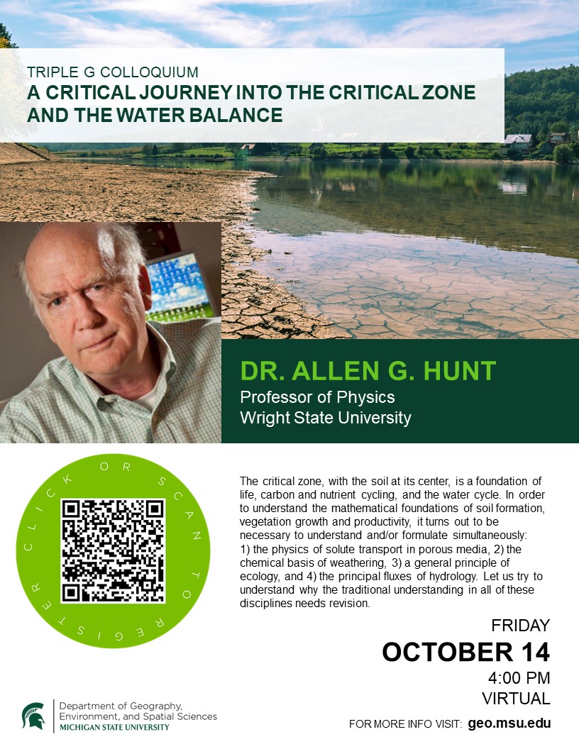 Flyer for Triple G Colloquium featuring Dr. Allen G. Hunt