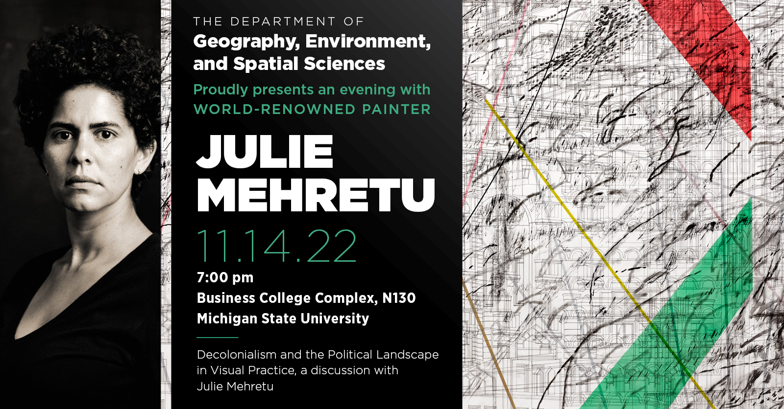 Flyer for An Evening with Julie Mehretu 