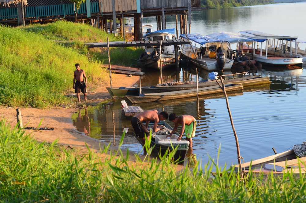 Fishermen inspect their catch in the community of Vila Nova, Brazil. The small town lies downstream from the Belo Monte Hydroelectric dam on the Xingu River in the Brazilian Amazon