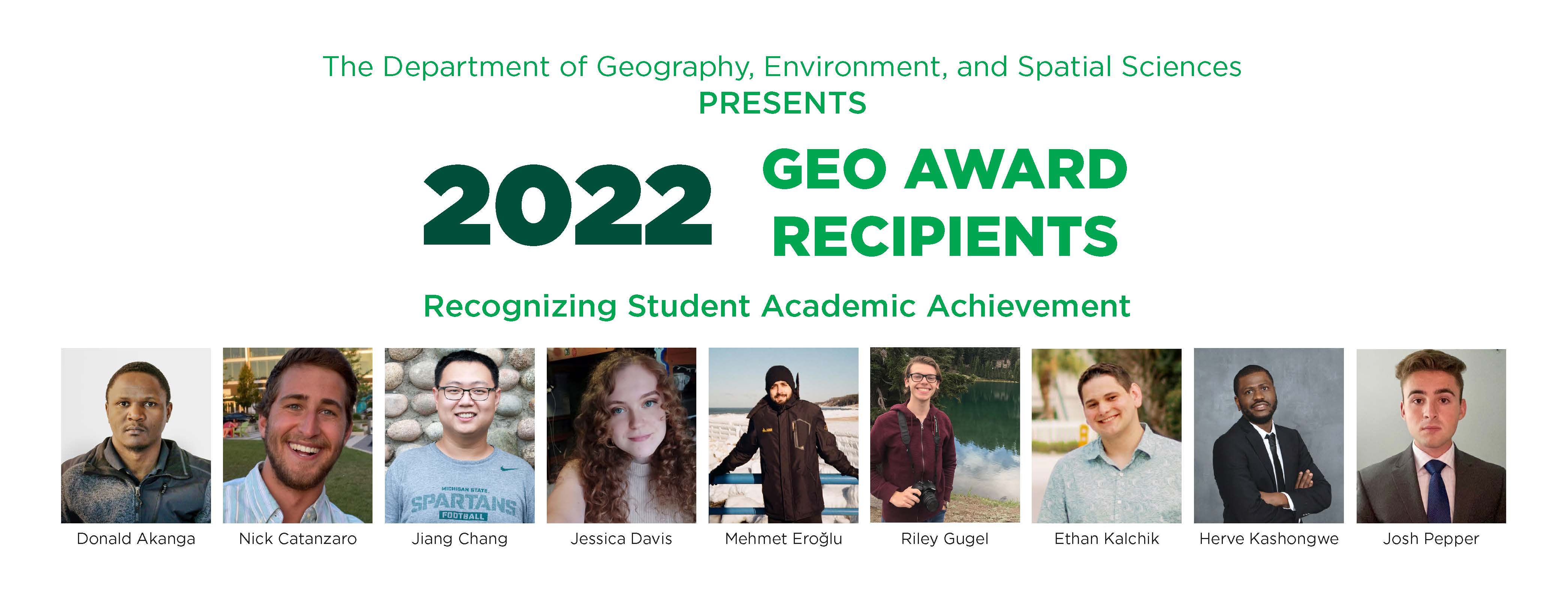 Photos of 2022 MSU Geography Award Recipients