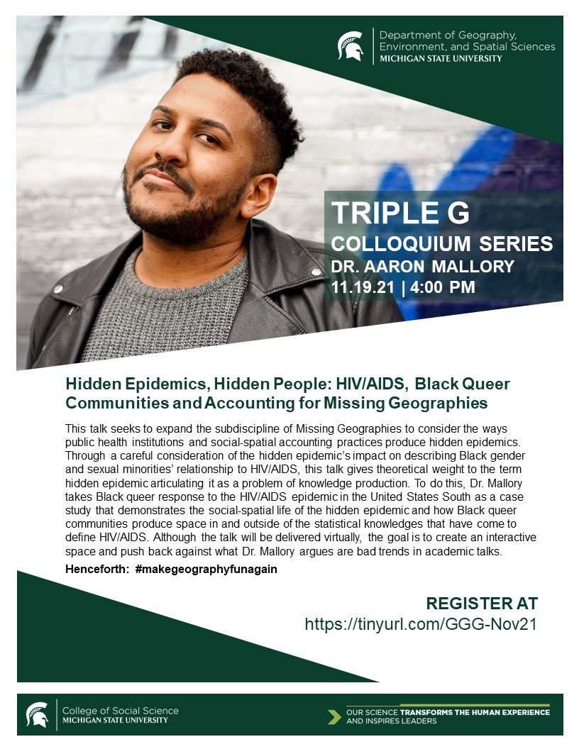 Flyer for Triple G Colloquium with Dr. Aaron Mallory
