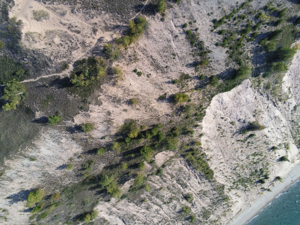 Aerial image along Lake Michigan shoreline.