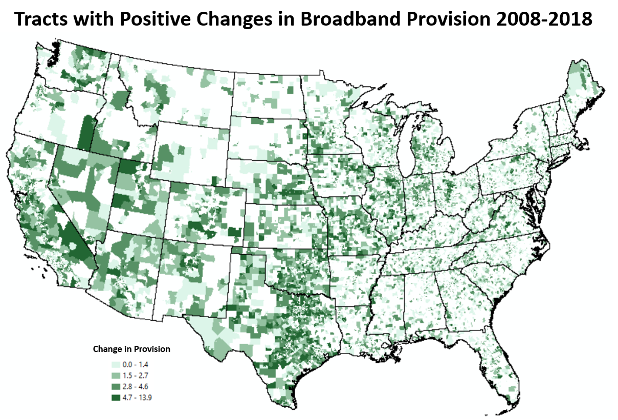 Tracts with Positive Changes in Broadband Provision 2008-2018