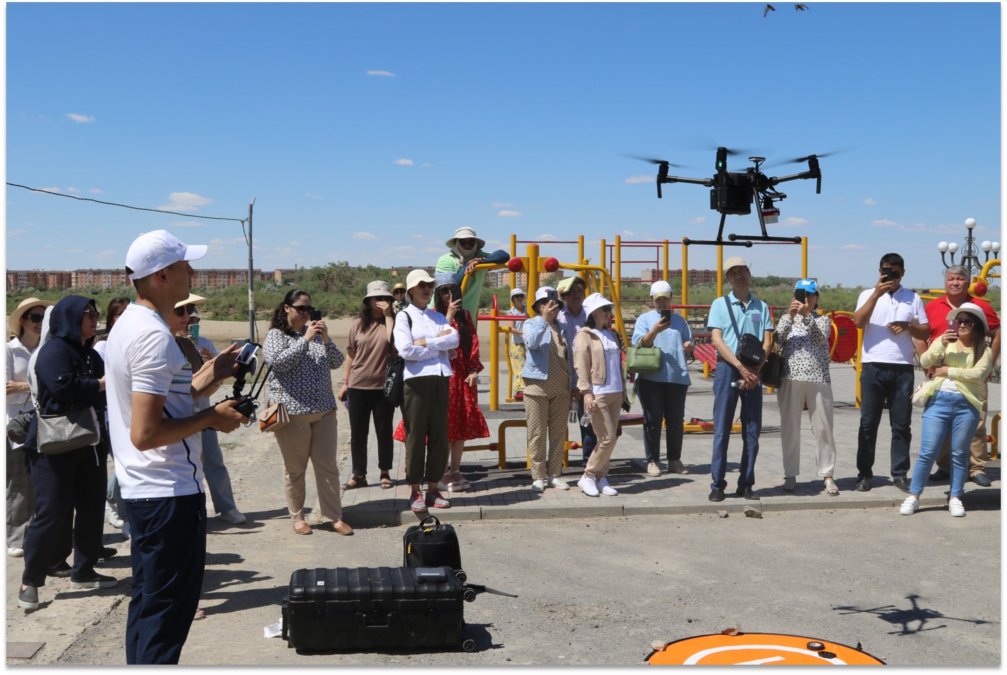 Participants learning about the use of drones as part of the Advancing Key Curriculums of Ecology and Environmental Sciences for Regional Universities in Kazakhstan and Beyond” program.