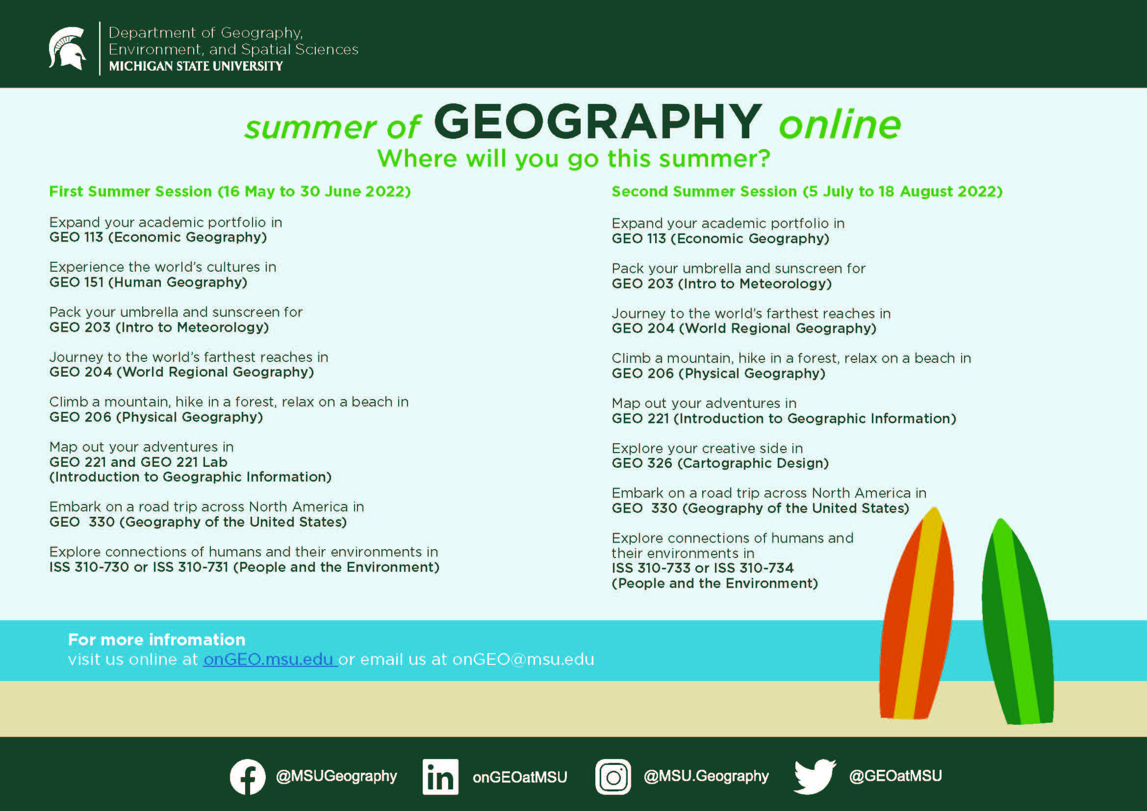 Summer online undergraduate course flyer